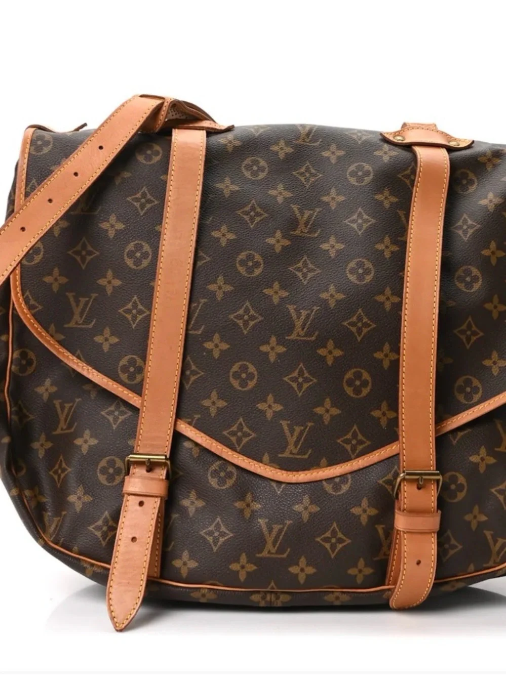 Louis Vuitton Saumur 43 Monogram Canvas Crossbody Shoulder Bag with Natural Trim